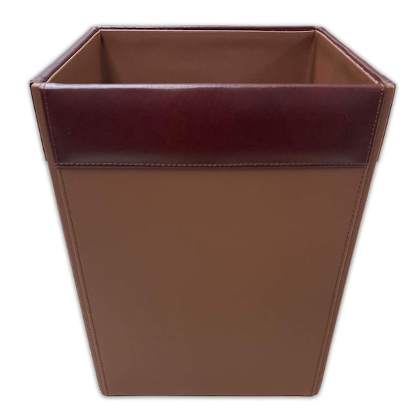 Mocha Leather Square Waste Basket